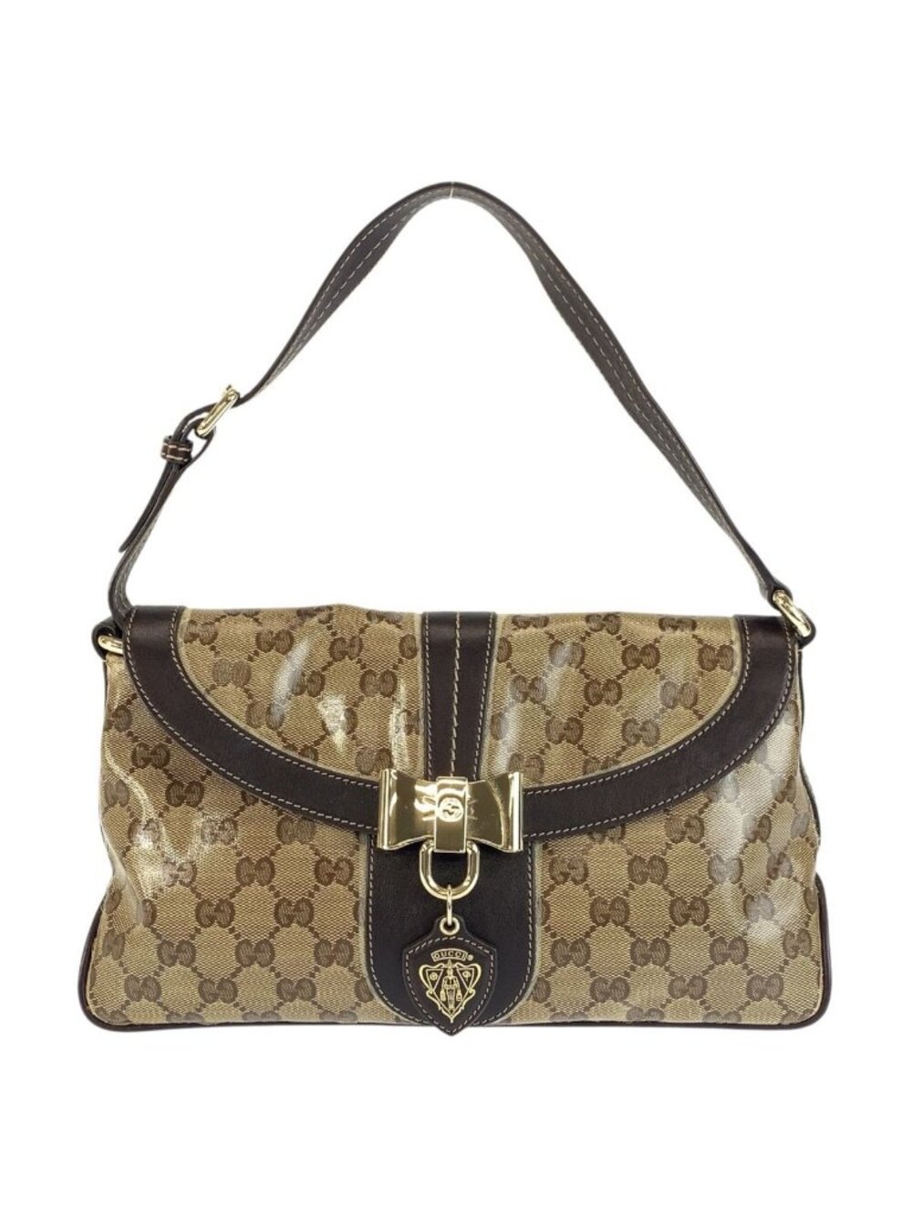 Gucci GG Crystal Beige Brown Gold Leather Shoulder